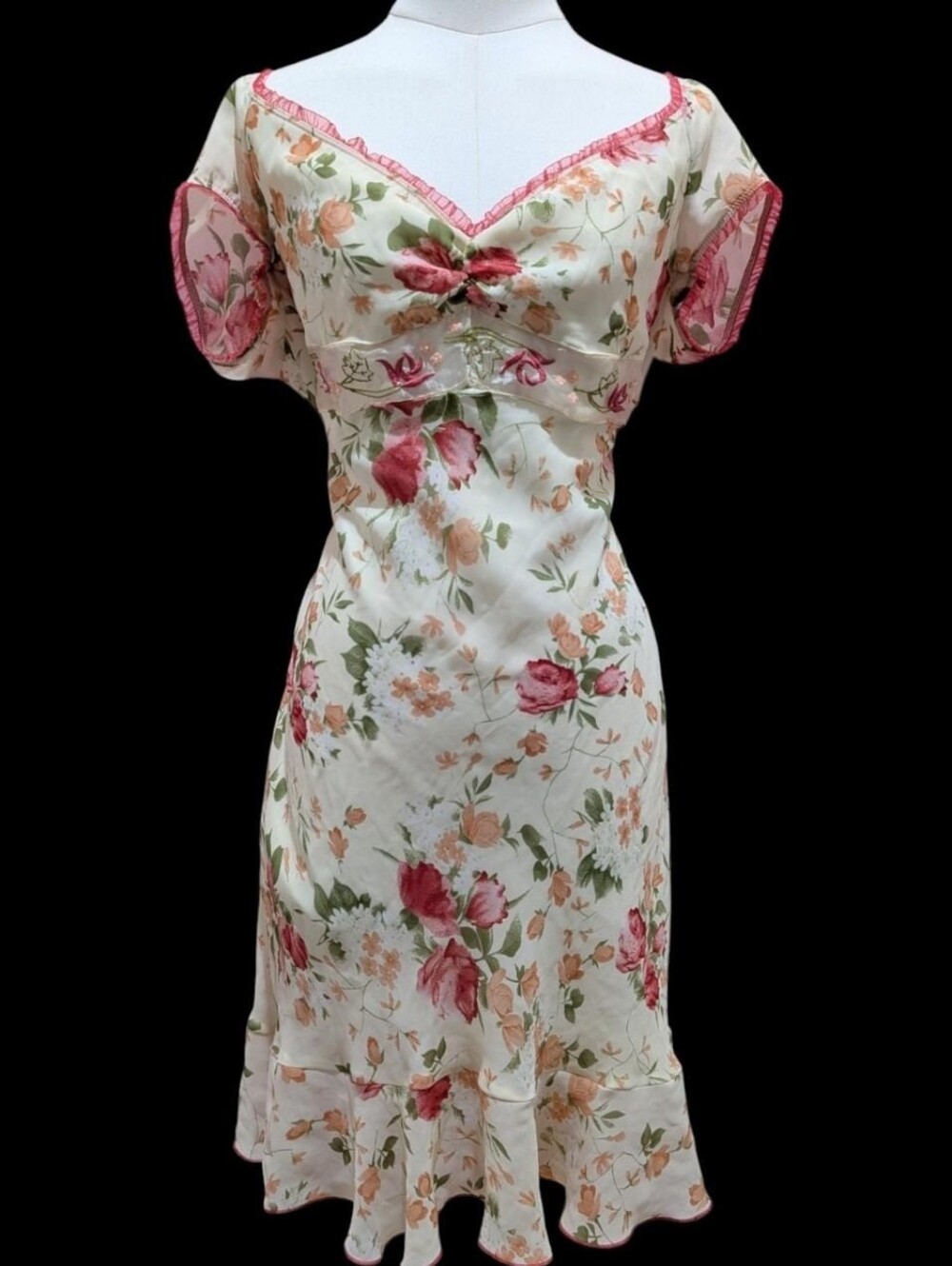 Y2K Rose Floral Ruffle Trim Midi Dress (fits L/XL) ‼️Open to Offers